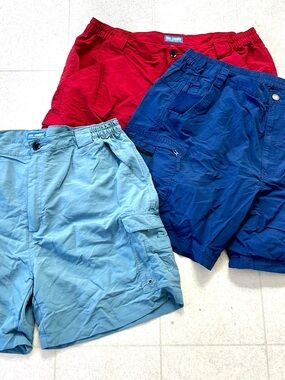 Reel Legends Men's Cargo Shorts in Red, Navy & Light Blue bundle lot of 3
